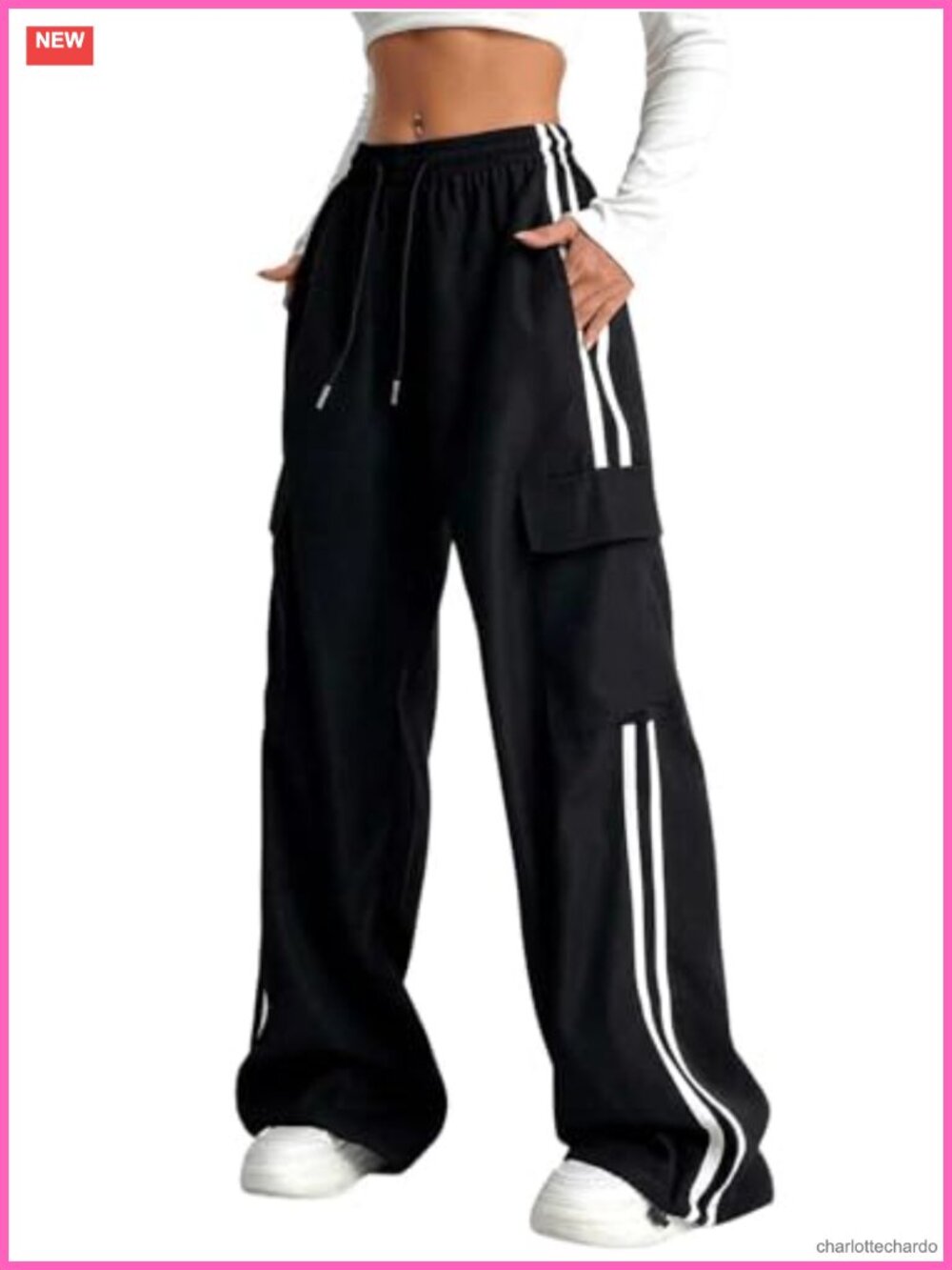 Women's Cargo Track Pants High Waist Wide Leg Drawstring Streetwear